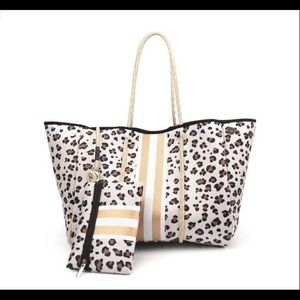 Dark Gold Leopard-Neoprene Tote NEW